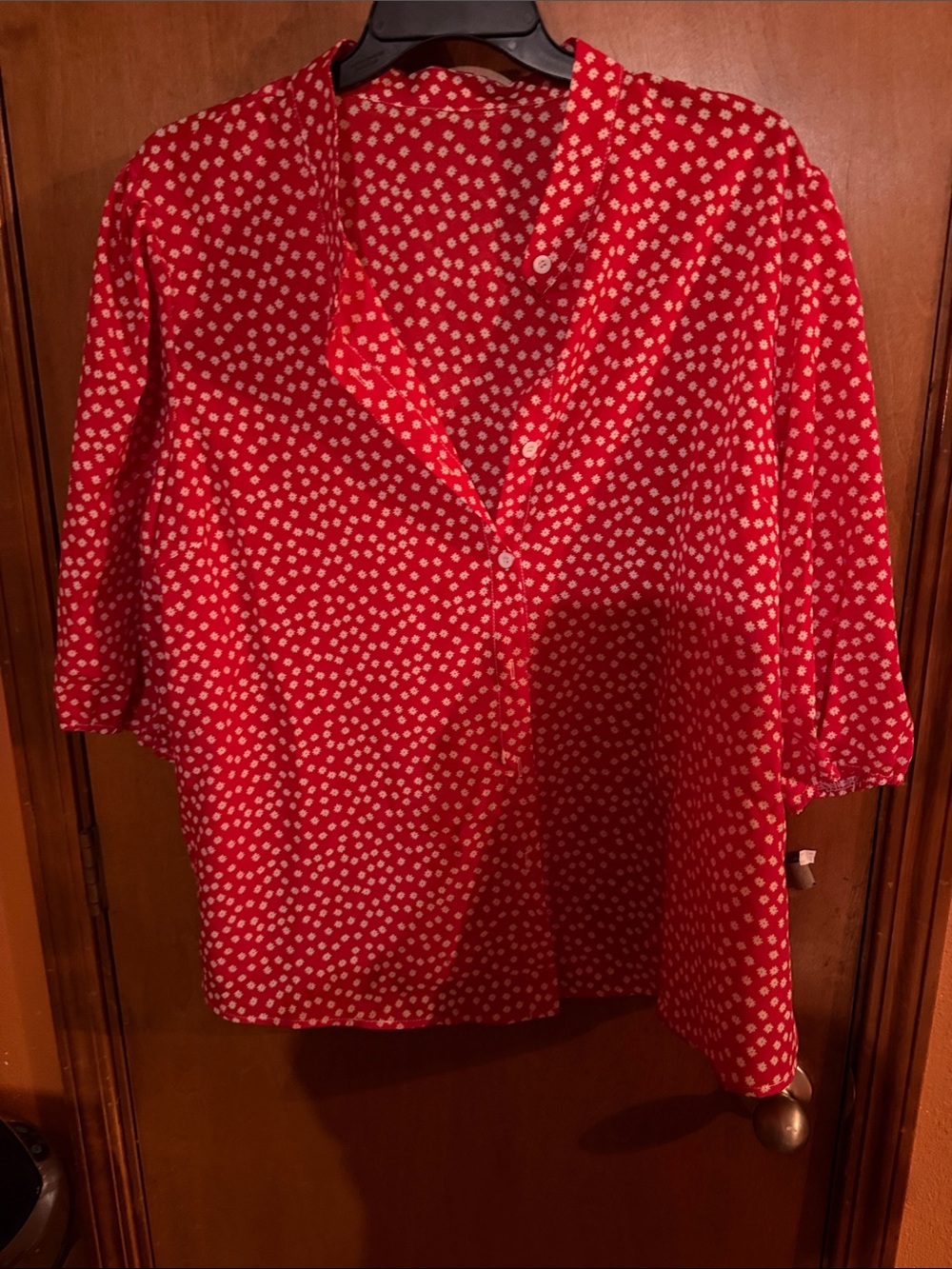 Red Dotted Button-Front Blouse